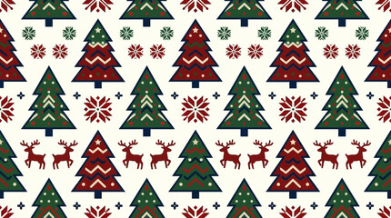 Seamless Christmas pattern with Nordic style trees and reindeer on a light background © anjany