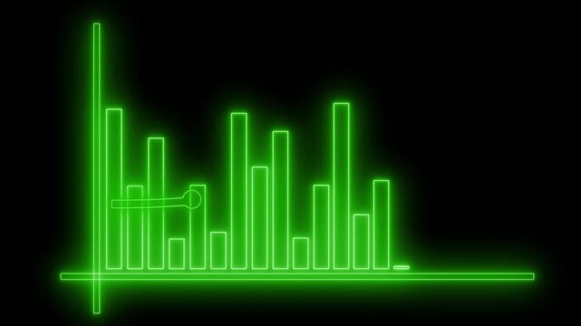 Glowing neon bar chart vertical and horizontal axes, soft halo glow stylized futuristic data visualization animation