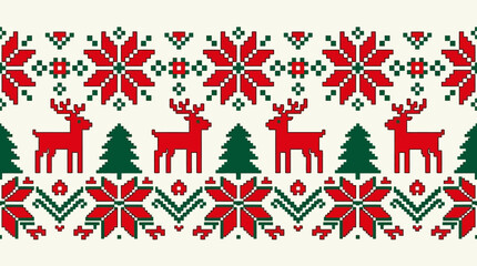 Seamless Christmas pattern with red reindeer and green pine trees © arifin
