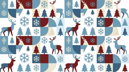 Seamless winter pattern with geometric deer and pine trees in Scandinavian style © asisu