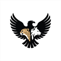 Fototapeta premium Heraldic Eagle Silhouette Luxury Brand Emblem, Minimal Eagle Logo With Leopard And Wolf Artwork, Creative Wildlife Eagle Badge Vector Illustration, Premium Falcon Eagle Symbol Graphic Design
