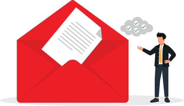 Businessman presenting large red envelope email newsletter concept