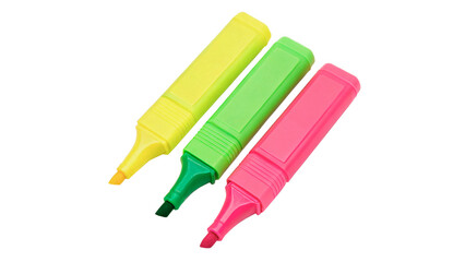 Three colorful felt tip highlighter pens neon markers office school stationery isolated on transparent background © novik-png