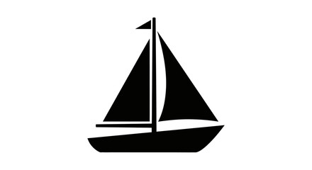 Fototapeta premium Simple black silhouette icon of a classic sailboat with two sails.