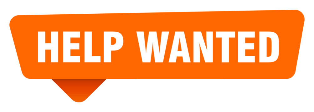 help wanted sticker. help wanted orange sign isolated on transpatent background