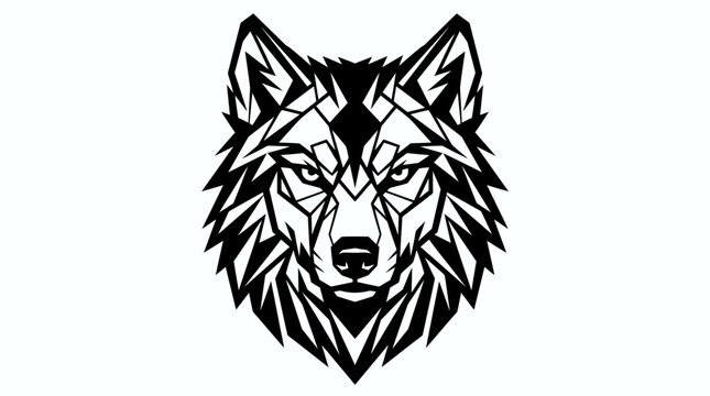 Stylized geometric wolf head portrait graphic.