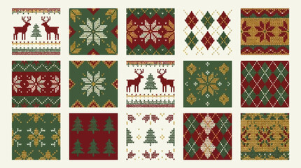 Seamless Christmas sweater patterns featuring reindeer and snowflakes © bayu
