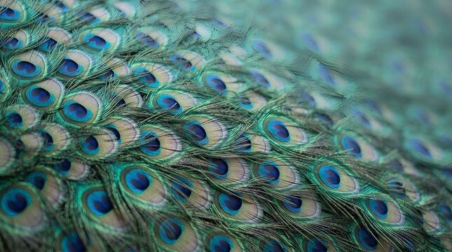 Stunning Macro Close Up of Vibrant Peacock Feathers.