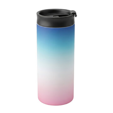 Gradient travel mug with lid on white background