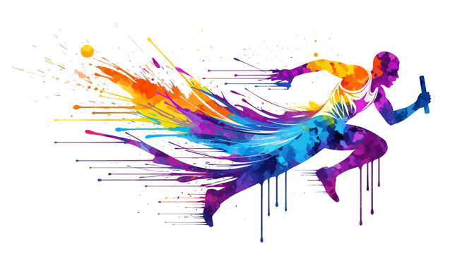 Abstract Colorful Running Athlete Watercolor Splatter Art