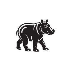 Naklejka premium Safari animal silhouette, Massive herbivore shape, Fierce hippo vector, Zoo animal outline,