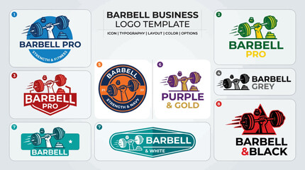 Naklejka premium Barbell Business Logo Templates Collection - Strength, Fitness & Gym Branding