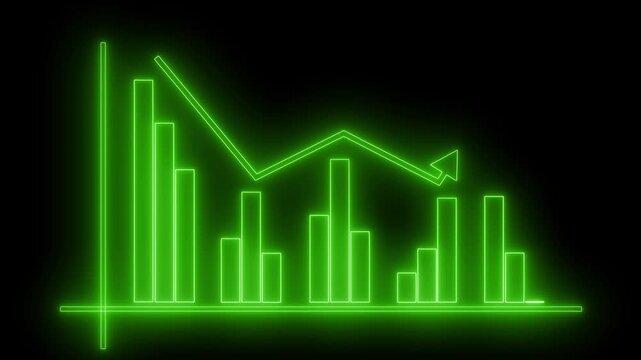 Neon glowing bar chart and line graph futuristic financial data visualization animation