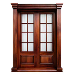 Obraz premium Dark brown wooden French doors, isolated on transparent background