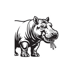 Fototapeta premium Safari animal silhouette, Massive herbivore shape, Fierce hippo vector, Zoo animal outline,