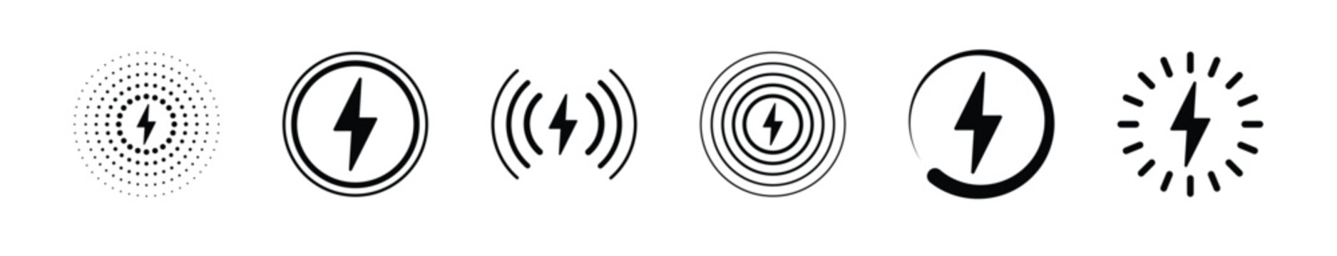 Wireless charging battery, charge-sign, with, lightning and waves, Stock, vector-wireless-charger icons