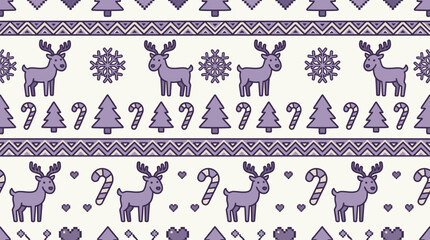 Cute pixel art pattern featuring reindeer and festive winter holiday elements © cukru