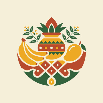 Traditional Indian festival illustration featuring a kalash with mango and bananas