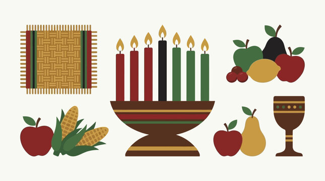 Vibrant vector illustration of Kwanzaa holiday symbols and cultural items
