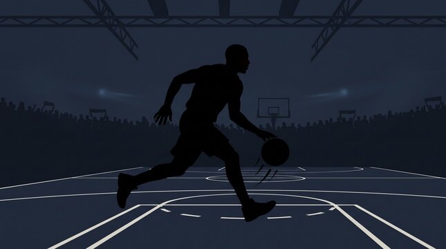 Basketball Point Guard Dribbling Silhouette Indoor Court Action
