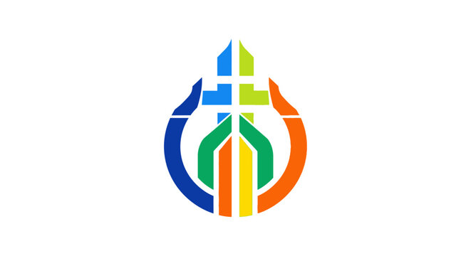 Colorful abstract church cross logo symbol with circular elements.