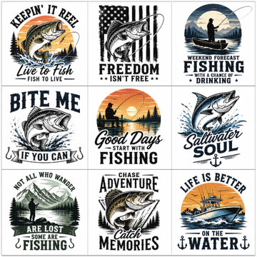 Rustic Angler Chronicles: A Timeless Collection of Weathered Nautical Emblems and Sun-Drenched Piscine Tales
