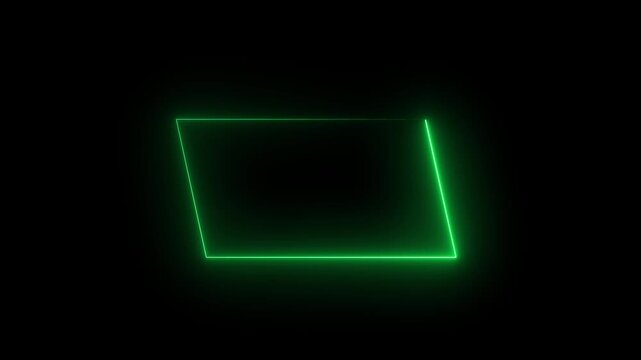 Green Neon Rectangle Frame Glowing on Black Background Keywords: neon, frame, rectangle, glowing, green, geometric, abstract, border, light, luminous, dark, background, shape, design, element