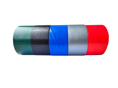 Colorful duct tape rolls in row, black green blue gray red adhesive tape set, DIY repair and packaging supplies isolated PNG with Transparent Background