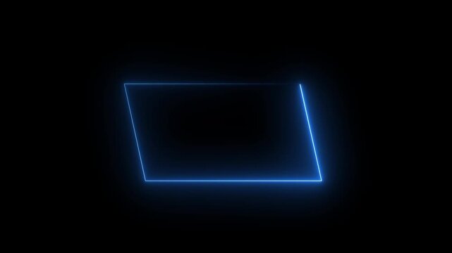 Blue Neon Rectangle Frame Glowing on Black Background Keywords: neon, frame, rectangle, glowing, blue, geometric, abstract, border, light, luminous, dark, background, shape, design, element
