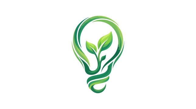 Eco Light Bulb Logo with Green Leaves Vector Illustration