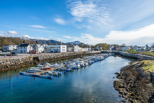 View to a small harbor in Bronnoysund, Norway