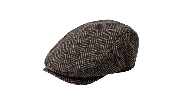 Classic gray wool flat cap or newsboy hat isolated on transparent background