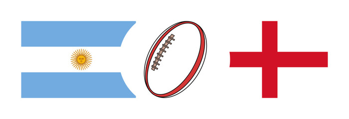 Argentina and England national flags with rugby ball sports vector illustration