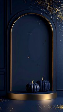Midnight Navy Luxury Halloween Background with Gold Details