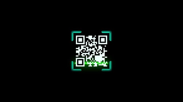 Animation of QR Code Scanner on dark screen. Futuristic barcode quick-response code scanning animation. 4k regulation. 