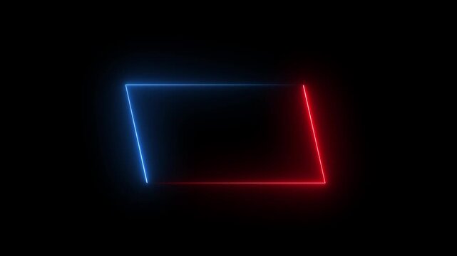Red and Blue Neon Rectangle Frame Glowing on Black Background Keywords: neon, frame, rectangle, glowing, red, blue, geometric, abstract, border, light, luminous, dark, background, shape, design