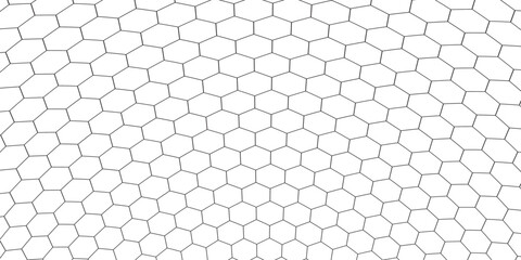 Fishing or soccer net. Repeated hexagon pattern. Black wired mesh texture isolated on white background. Metallic or fabric fence, cage or lattice structure. Vector graphic Illustration. © Aripin Conk