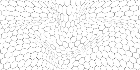 Fishing or soccer net. Repeated hexagon pattern. Black wired mesh texture isolated on white background. Metallic or fabric fence, cage or lattice structure. Vector graphic Illustration. © Aripin Conk