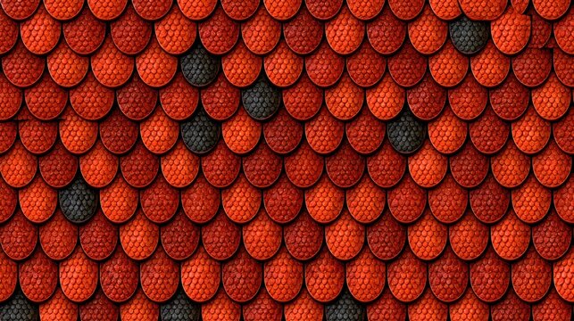 Red and grey textured fish-scale roof tiles.