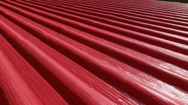 Red corrugated metal roofing texture background.