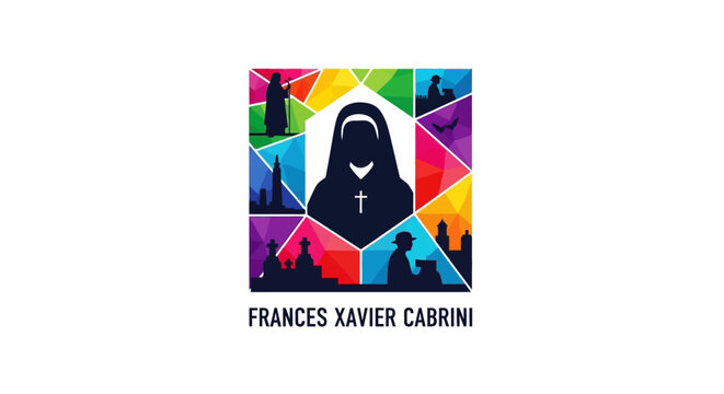 Stained Glass Portrait Illustration of Saint Frances Xavier Cabrini.