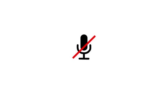 Animated microphone not allowed symbol. Voice recording podcast mic or microphone not allowed icon animation. 4k regulation.