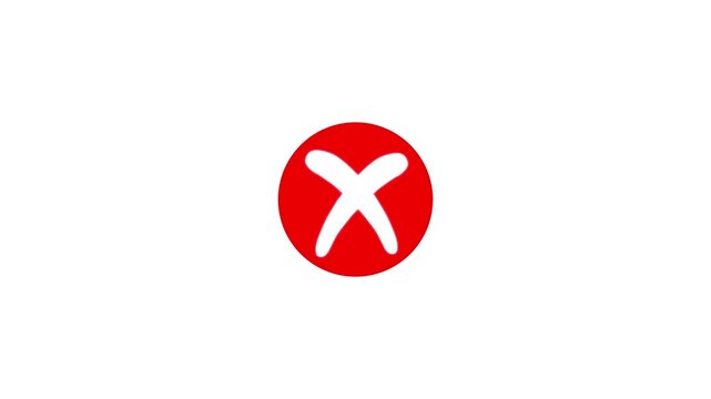 Animation of cross or x mark icon in transparent background. Cross mark icon rejected sign. 4k regulation.