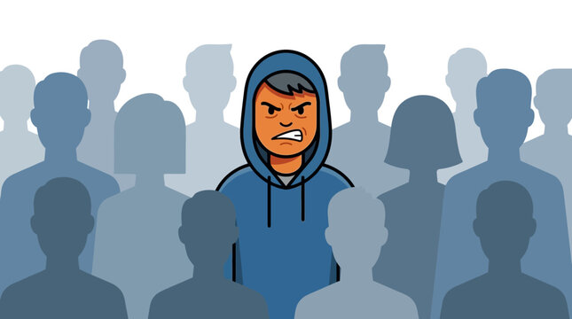 An angry person stands out in a crowd of indifferent silhouettes