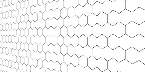 Fishing or soccer net. Repeated hexagon pattern. Black wired mesh texture isolated on white background. Metallic or fabric fence, cage or lattice structure. Vector graphic Illustration. © Aripin Conk
