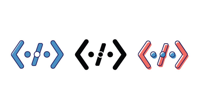 Code brackets and data icons set: Line and glyph solid icon and logo template - Clipart, sticker - icon set