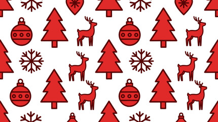 Red festive holiday pattern featuring reindeer and pine trees © erlando