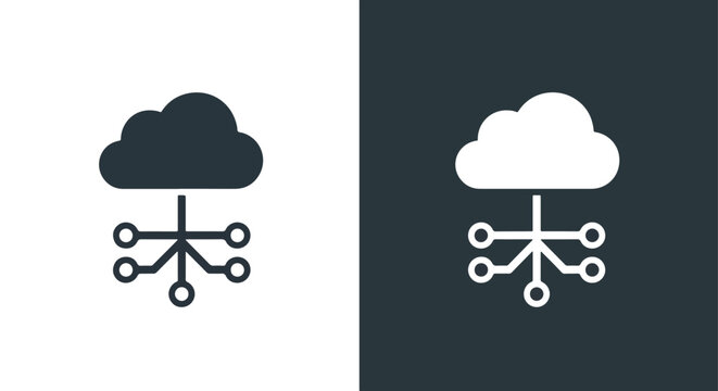 Cloud network connection node icon: Glyph and solid icon set - Icon vector - logo icons. Blue, Black and white icons