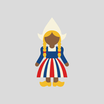 Minimalist vector illustration of a girl in traditional Dutch costume
