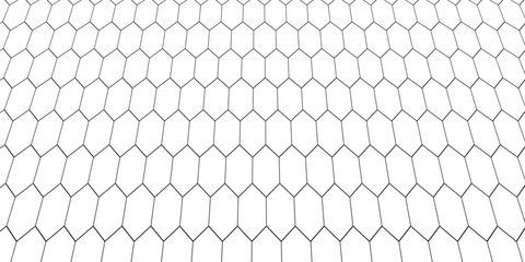 Fishing or soccer net. Repeated hexagon pattern. Black wired mesh texture isolated on white background. Metallic or fabric fence, cage or lattice structure. Vector graphic Illustration. © Aripin Conk